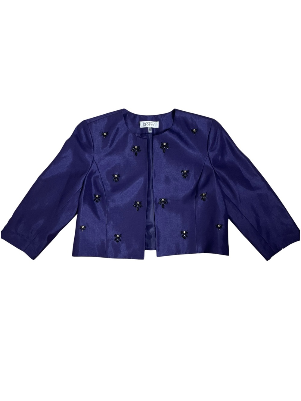 Purple Embellished Cropped Jacket Blazer Petite 14P Evening Formal